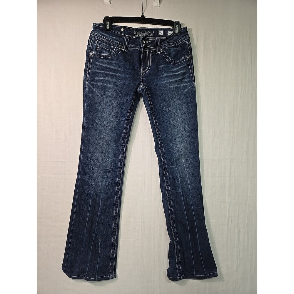 Miss Me Boot Cut Jeans JP5077 Women's Size 28 Darkwash Distress Bling Pockets